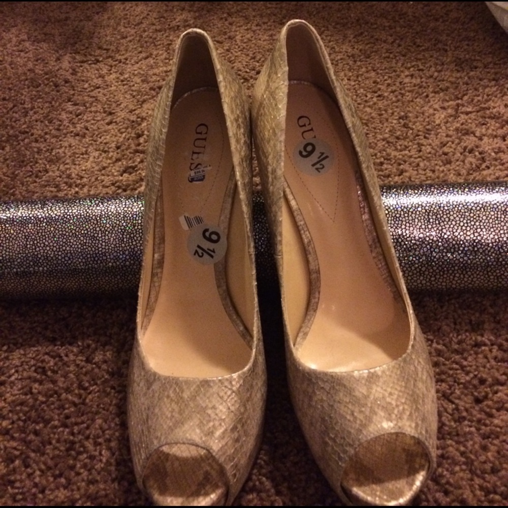Guess Peep-Toe Snakeskin Heels